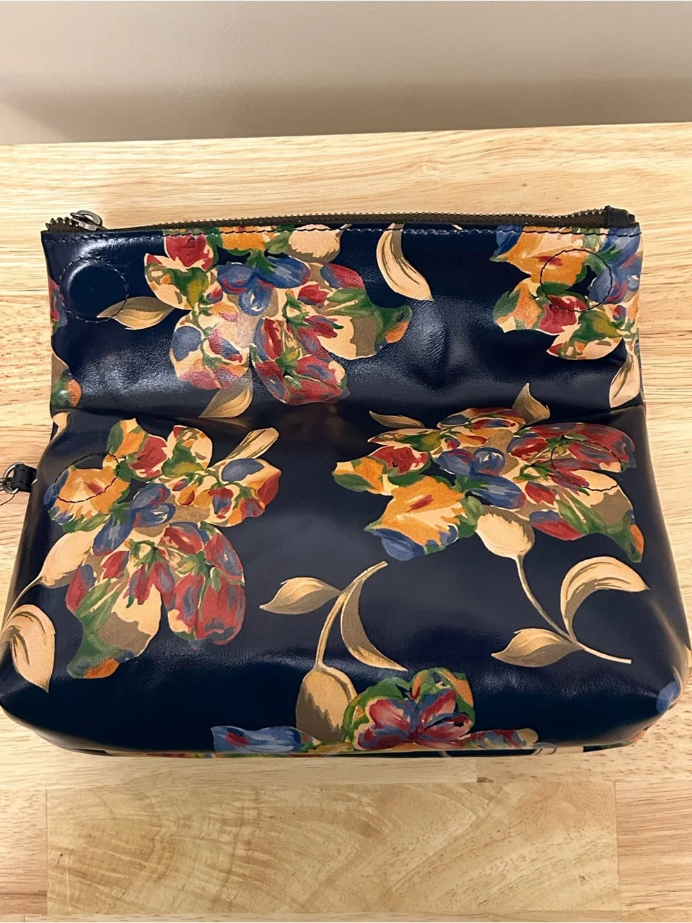 Patricia Nash Navy Leather Floral Zip Wristlet